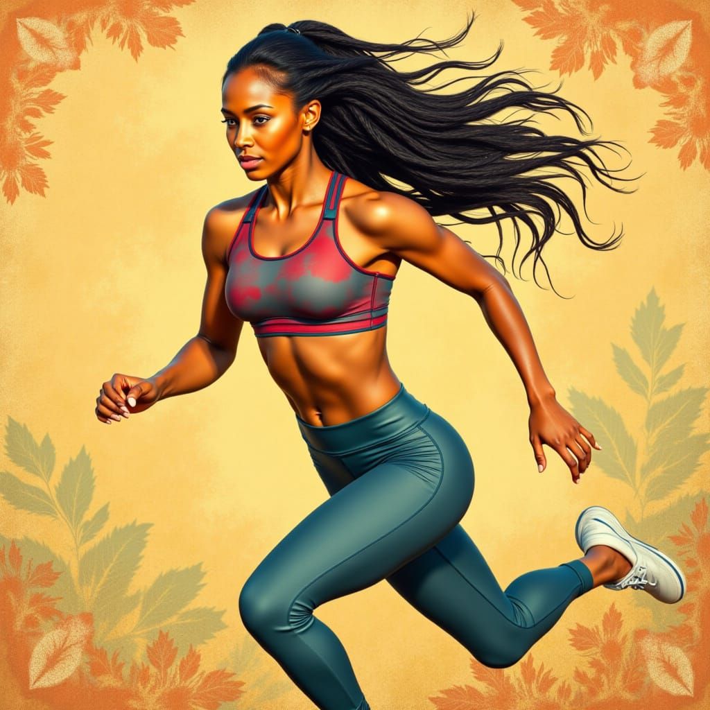 Sportive Woman Running in Art Nouveau Style