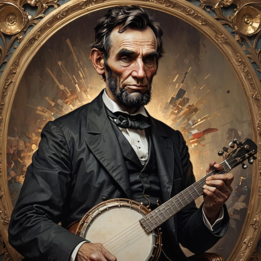 Abraham Lincoln Plays Banjo: Detailed Digital Portrait