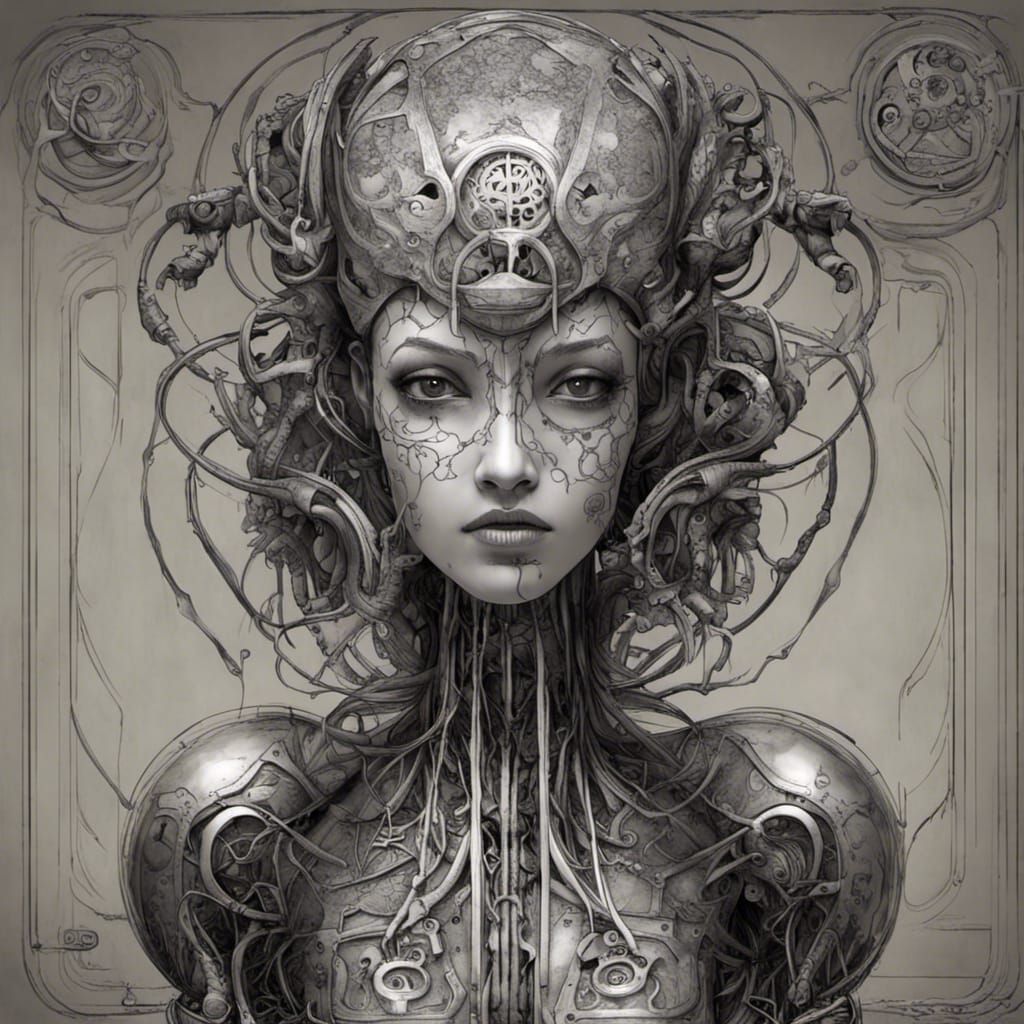 Bio-Mechanical Enchantress with Ancient Runes