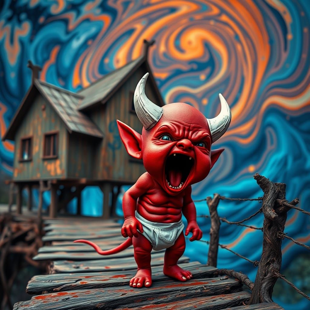 Emotive Devil Baby in the Style of Munch