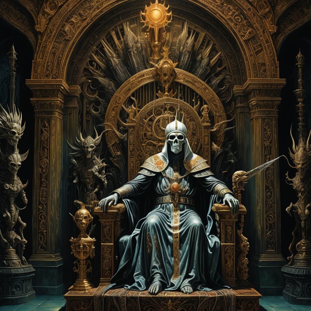 Anti Pope Cryptid Enthroned: Surreal Oil Painting