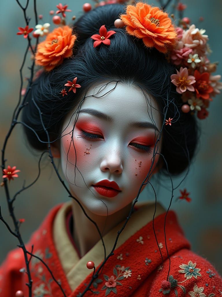 Ethereal Geisha in Whispers of Black Satin