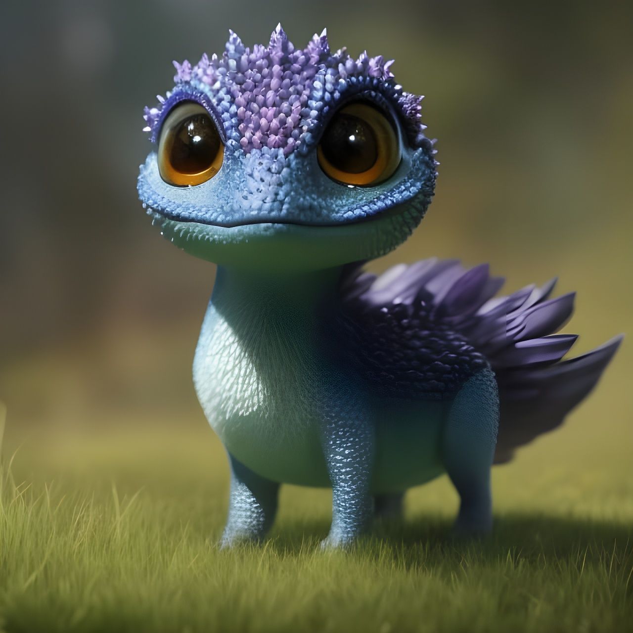 Cute Dandelion and Sapphire Dino, Digital Art