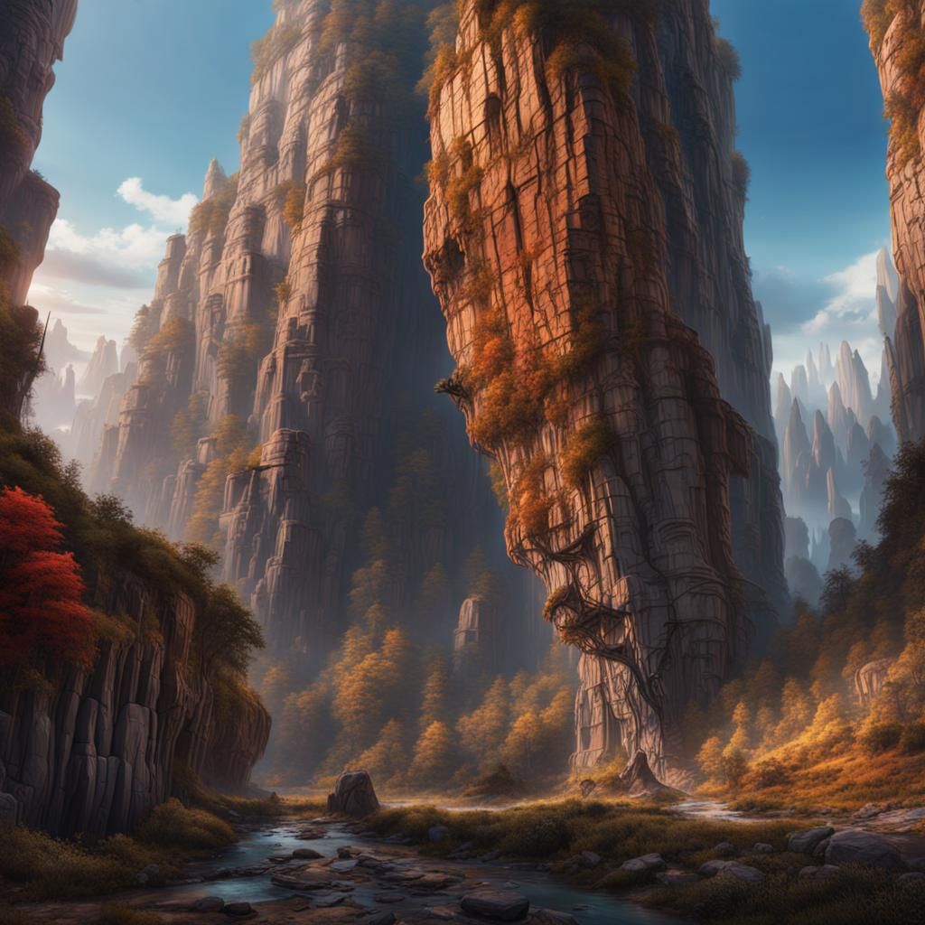 Street Art Giant Cliff in Detailed Matte Painting