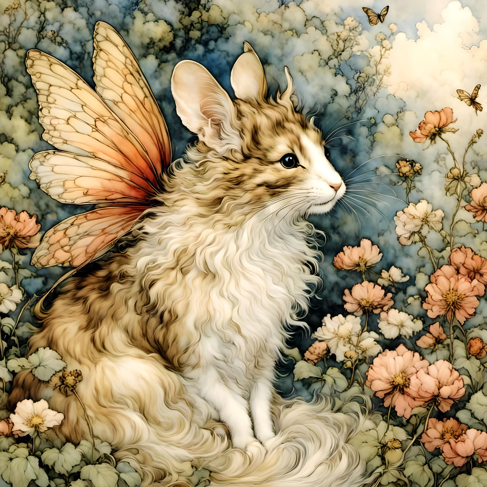 Beautiful whimsical fairy creature, cat mouse hybrid, <lora:...