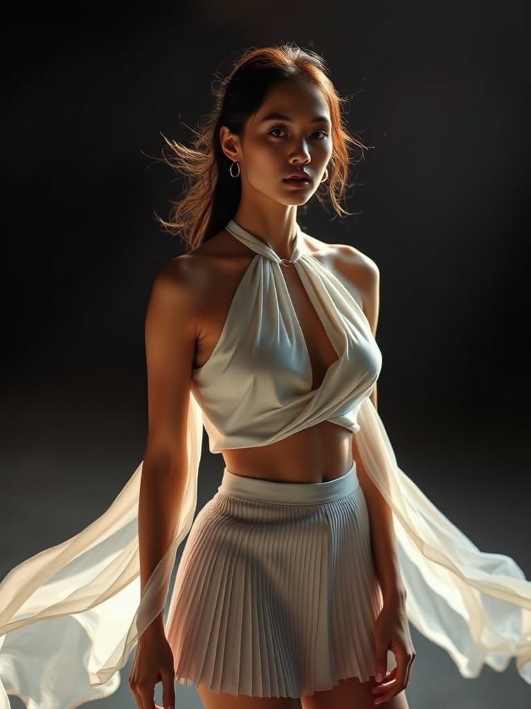 Vietnamese Model in White Silk, Ethereal Photography