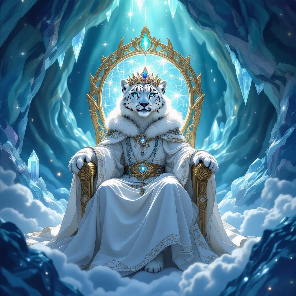 Snow Leopard Royalty in Art Nouveau Style