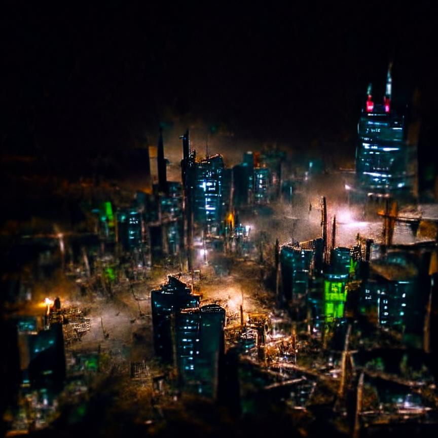 Sinister Post-Apocalyptic City at Night in 8K
