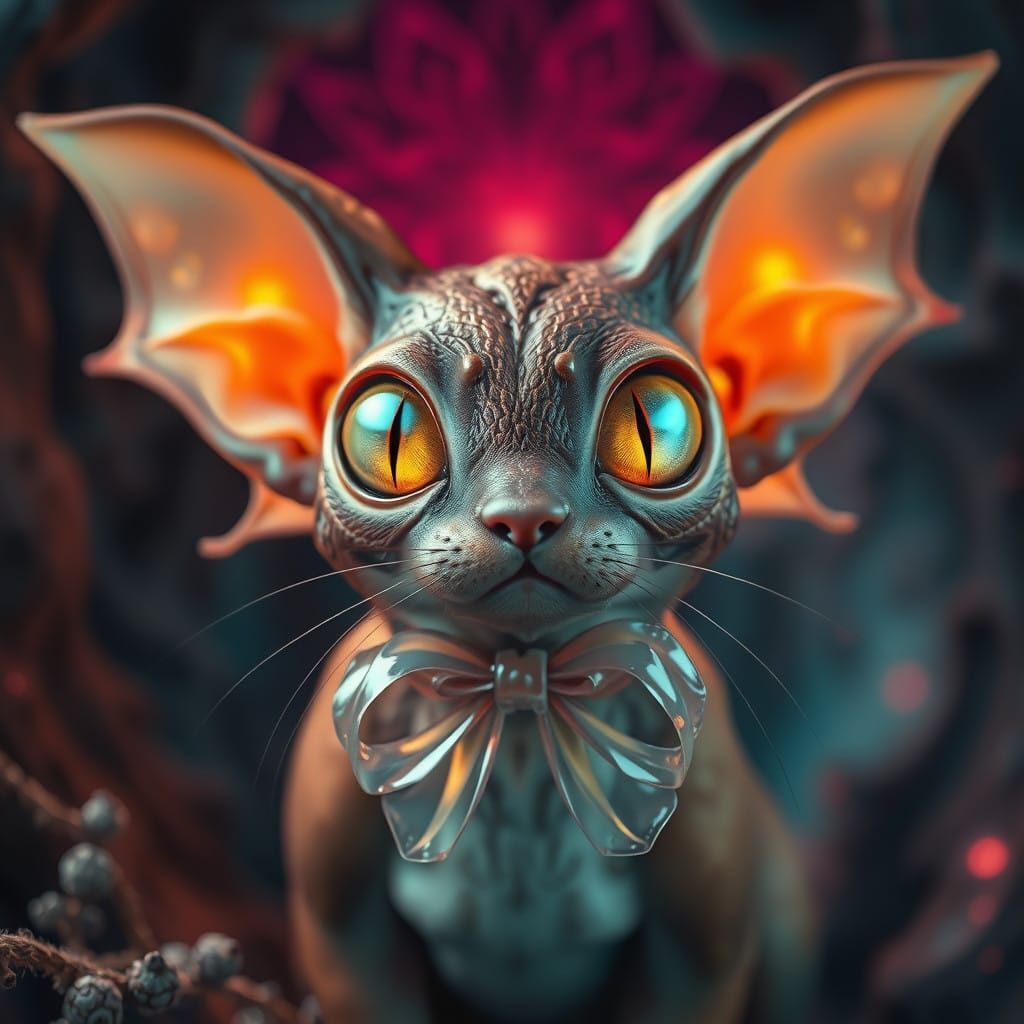 Surreal Slug Cat Hybrid with Iridescent Eyes and Dreamlike E...