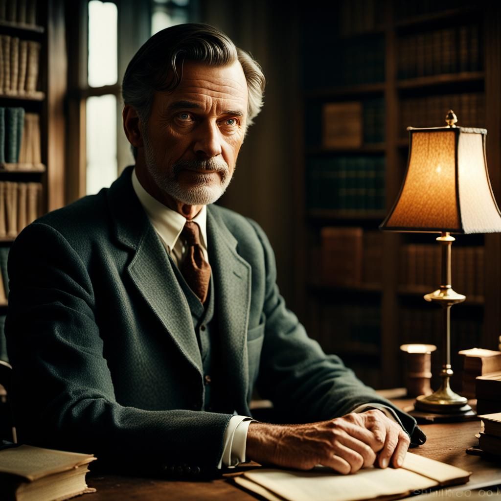 Cozy Film Noir Office Scene with Man at Desk