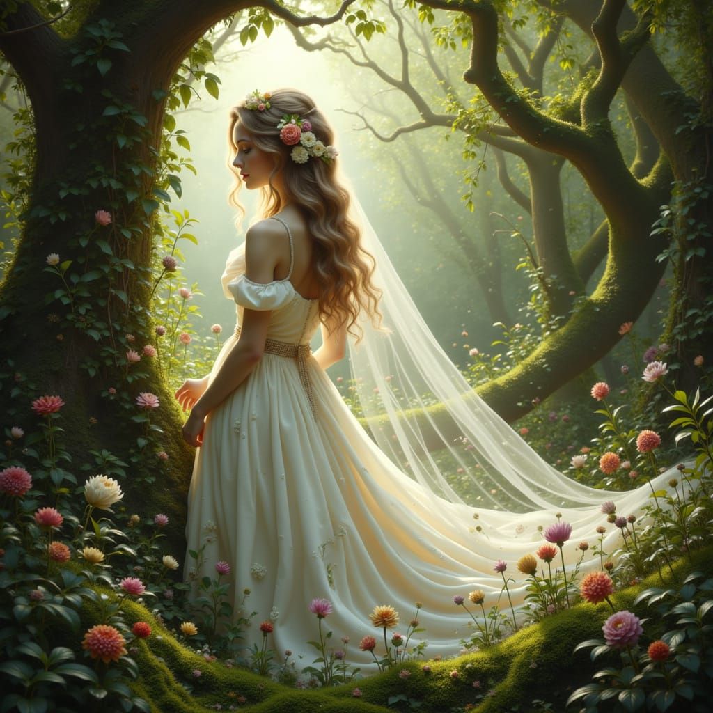 Ethereal Girl in Overgrown Forest
