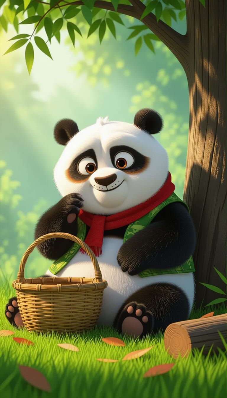 Crying Panda in Forest: 3D Pixar Cartoon Style