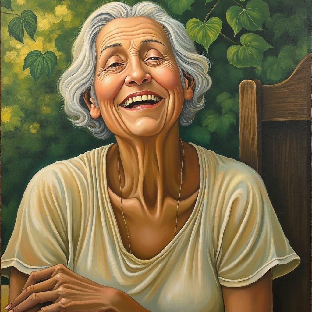 Joyful Elderly Woman in Impressionist Style Portrait