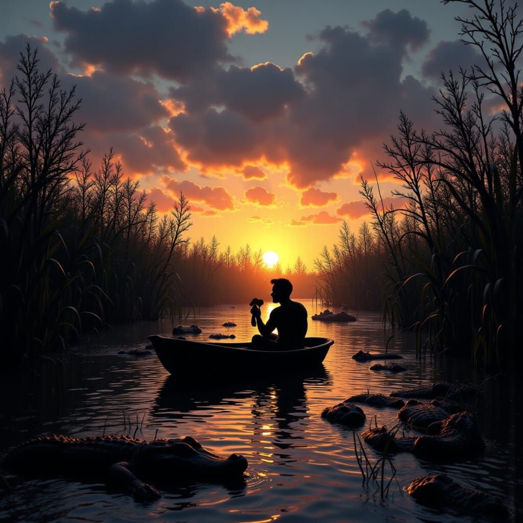 Swampy Bayou Alligator Feast at Sunrise
