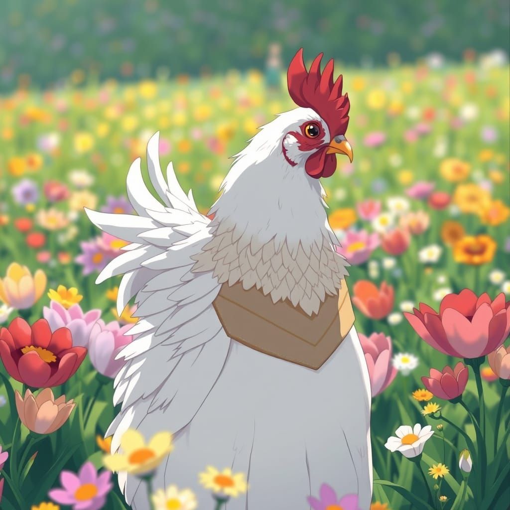 Anime Sheep Escapes Into Flower Field