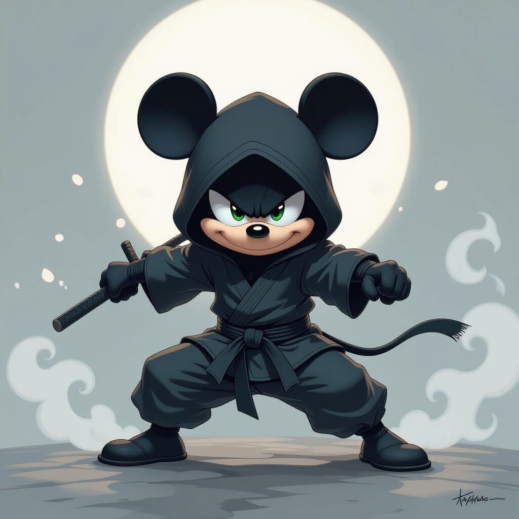 Mickey Mouse Ninja in Anime Concept Art Style