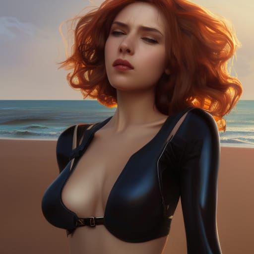 Black Widow at the Beach: High-Concept Digital Art