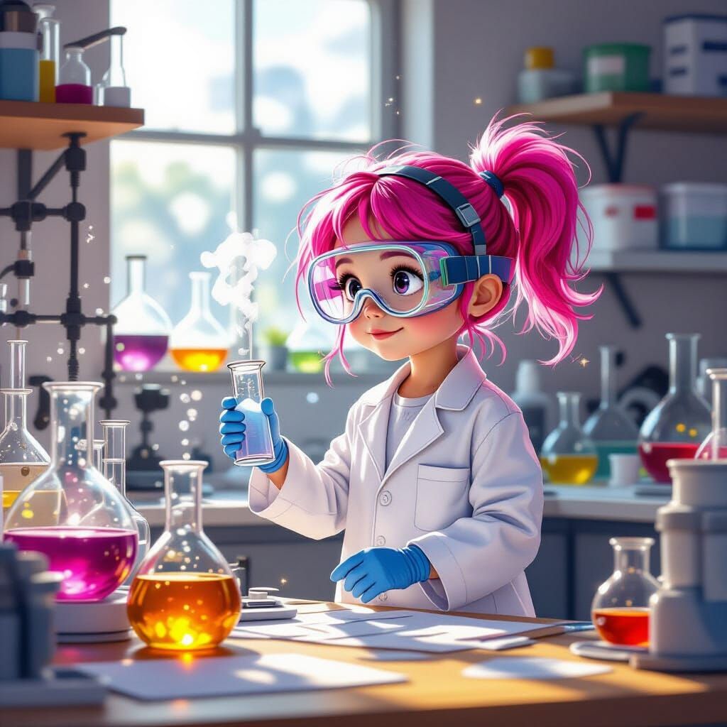 Pink-Haired Girl Scientist in Goggles | Digital Art