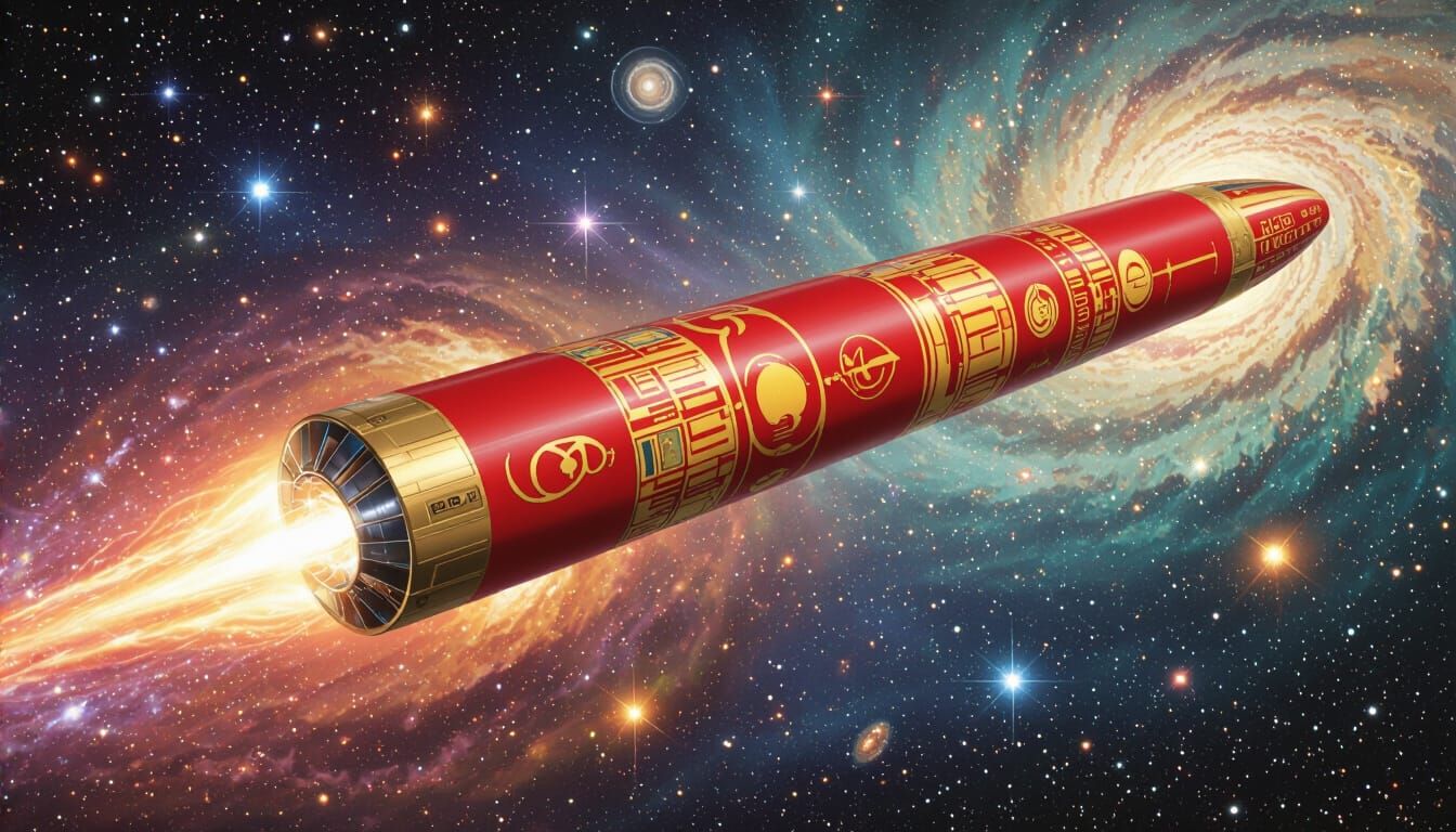 Klimt-Inspired Starship Races Through Interstellar Vortex