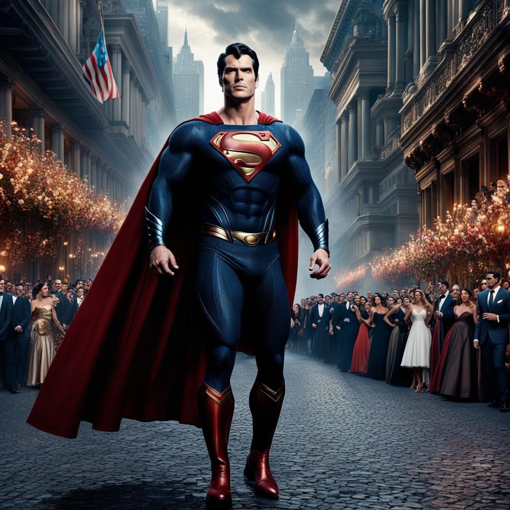 Superman Poses at Fashion Parade: Digital Matte Painting