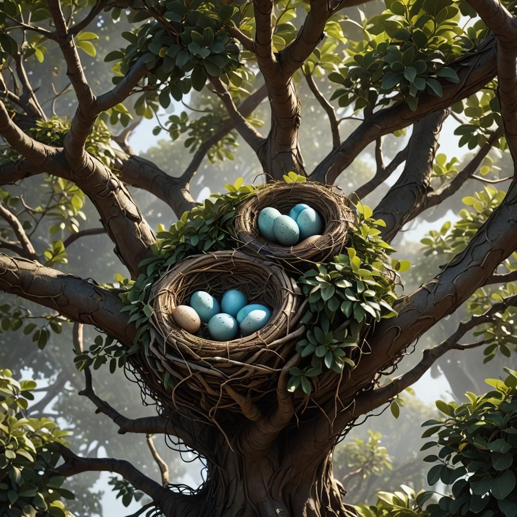 Bird's Nest on Ficus Tree: Detailed Matte Painting