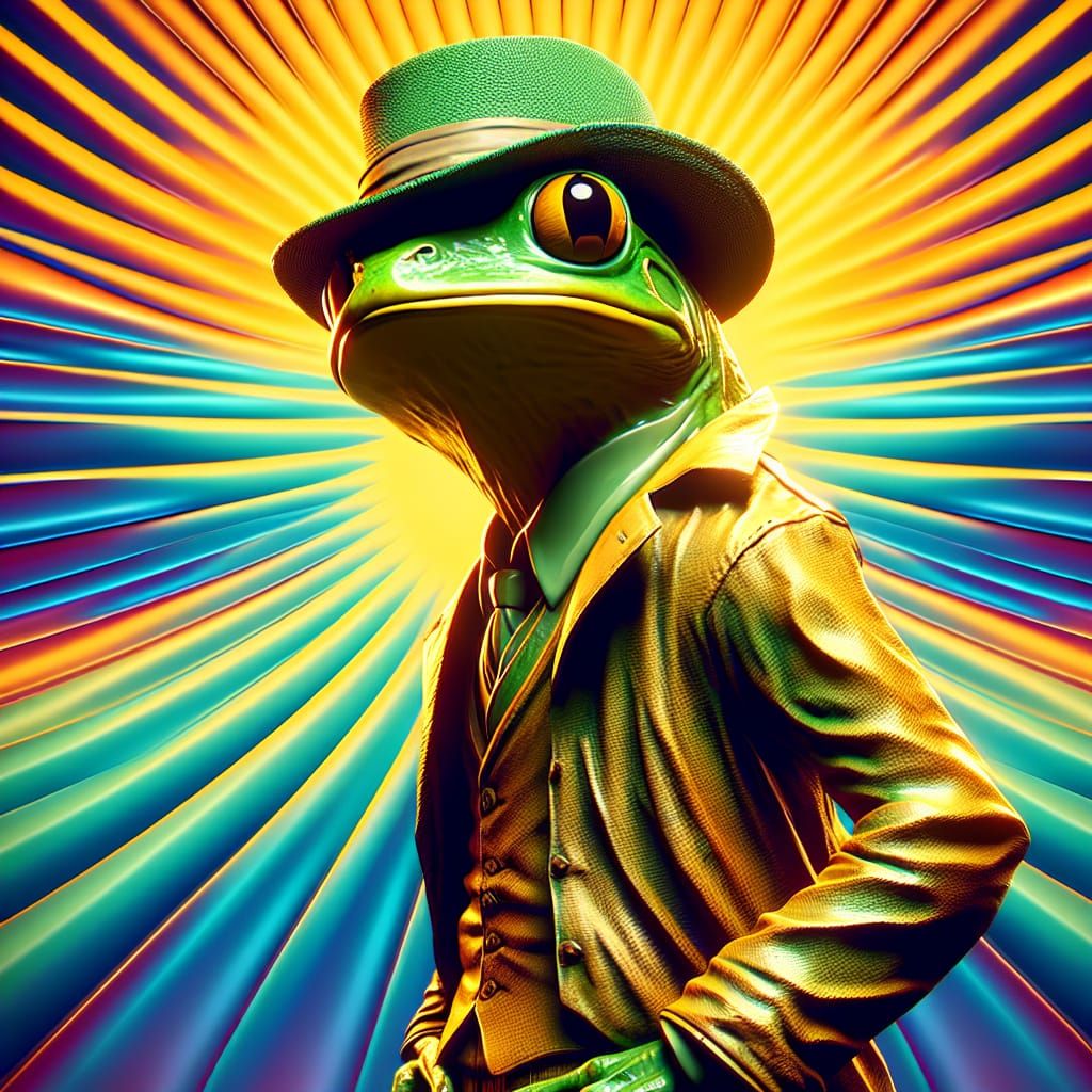 Frog in Green Hat: 3D Digital Art