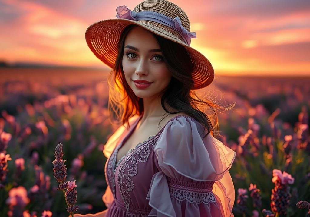 Lavender Field Portrait with Volumetric Lighting