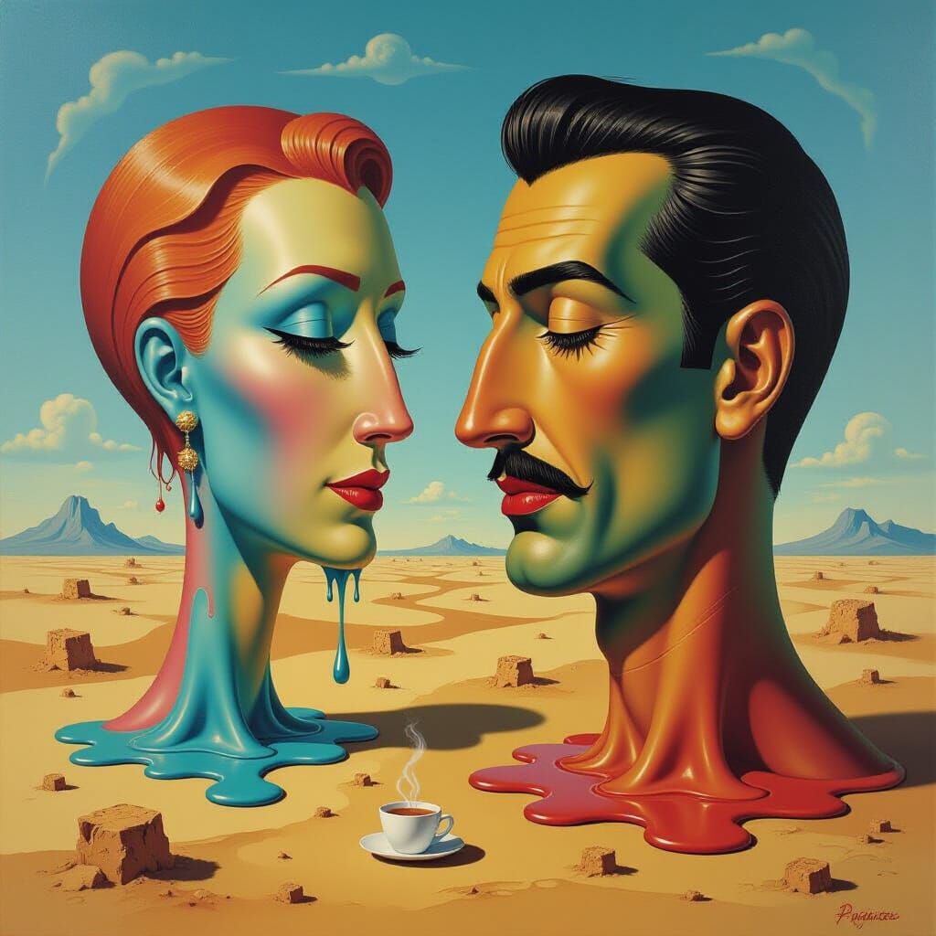 Surreal Dalí-esque Oil Painting of Flirting Gestures