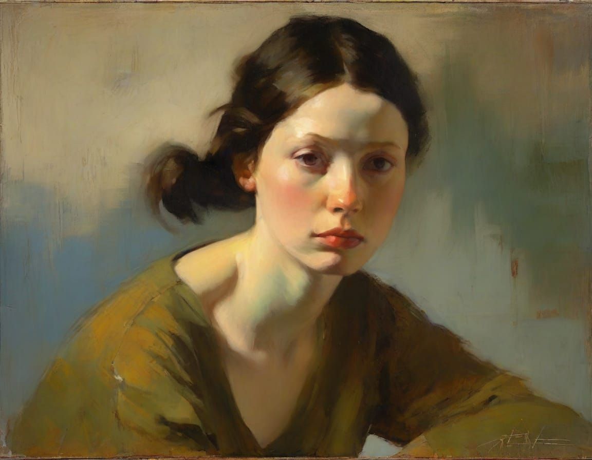 Expressive Oil Portrait of a Frail Young Woman