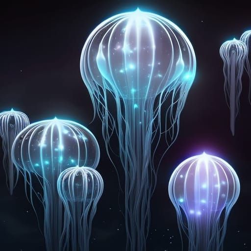 Bioluminescent Jellyfish in a Dark Ocean: Fantasy Seascape