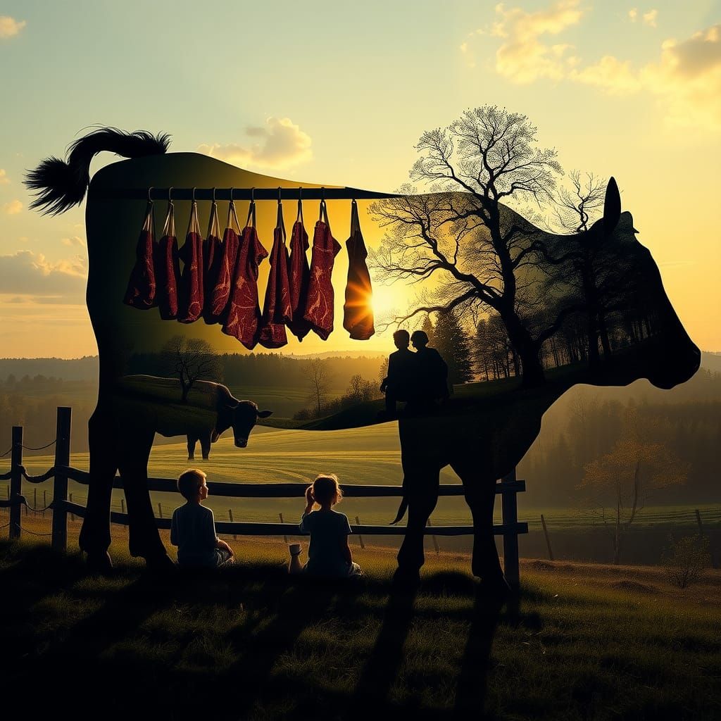 Surreal Cow Silhouette: Dreamscape Meets Slaughterhouse