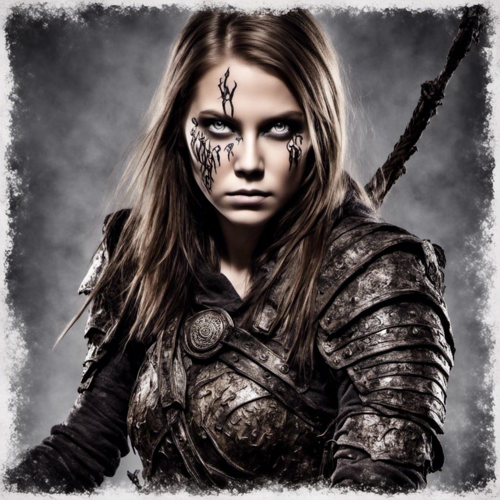 Glowing Runes Adorn Strong Alien Horror Warrior