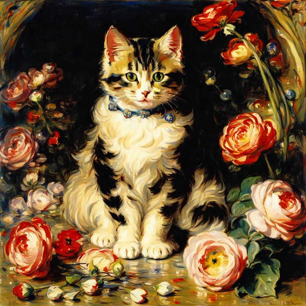 Cute Cat Surrounded by Flowers, Shannon Style