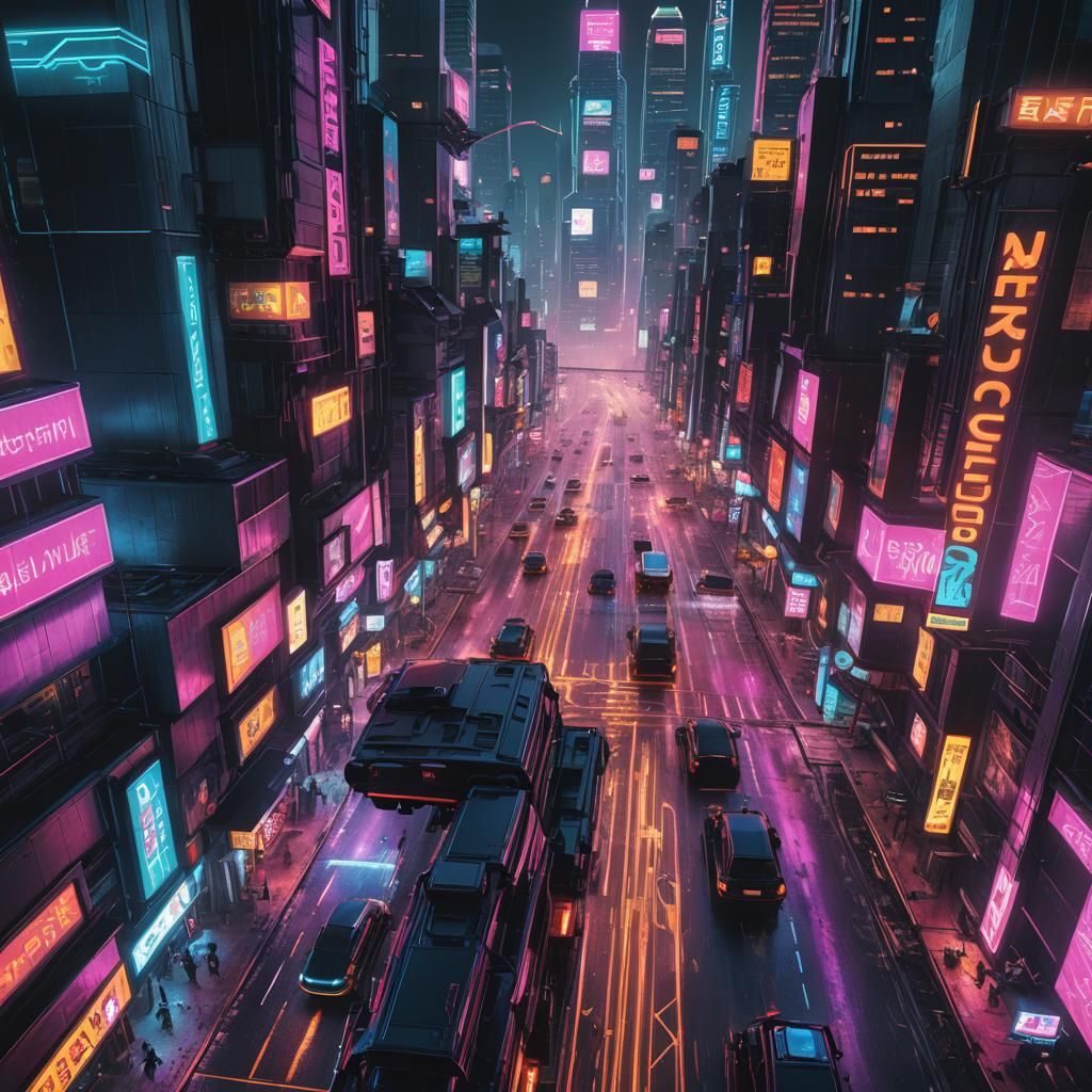 Cyberpunk Police Chase Through Neon Cityscape