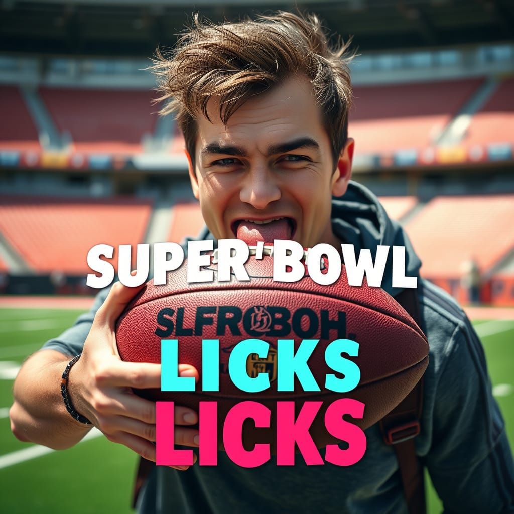 Sports Fan Licks Football in Sunny Stadium