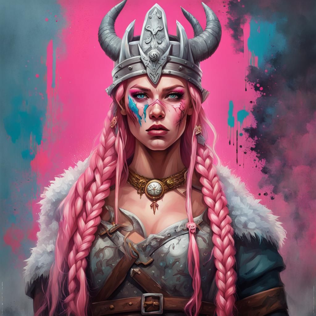 Viking Queen Ready for Battle in Graffiti Art