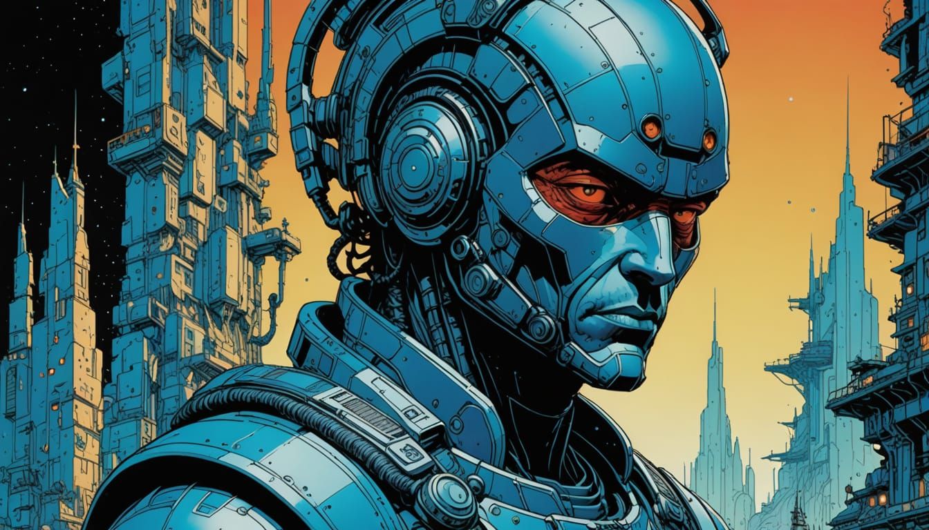 Ethereal Cyborg in Neon Haze