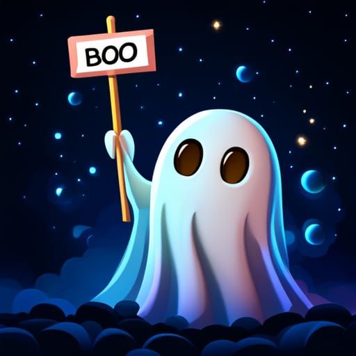Transparent Emoji Ghost Holding a Boo Sign