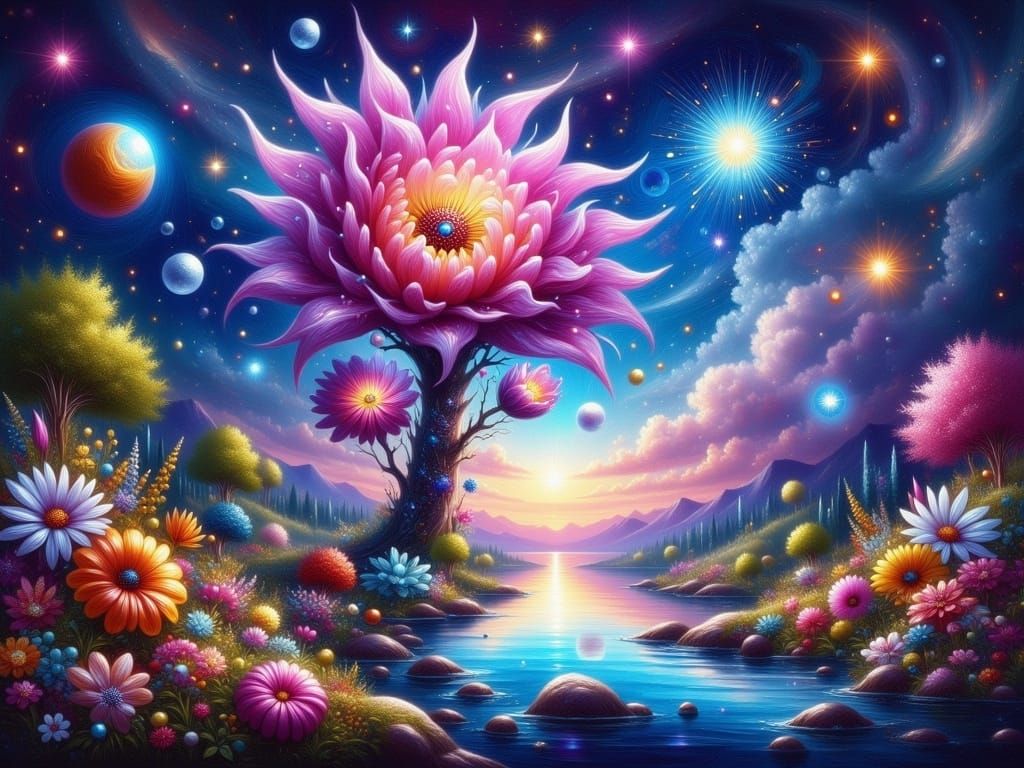 Surreal Cosmic Entity Emerges from Vibrant Vortex in Oil Pai...