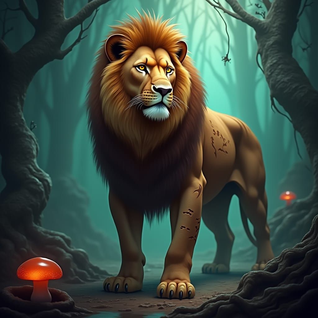 Regal Warrior Lion in Hyperrealistic Matte Painting
