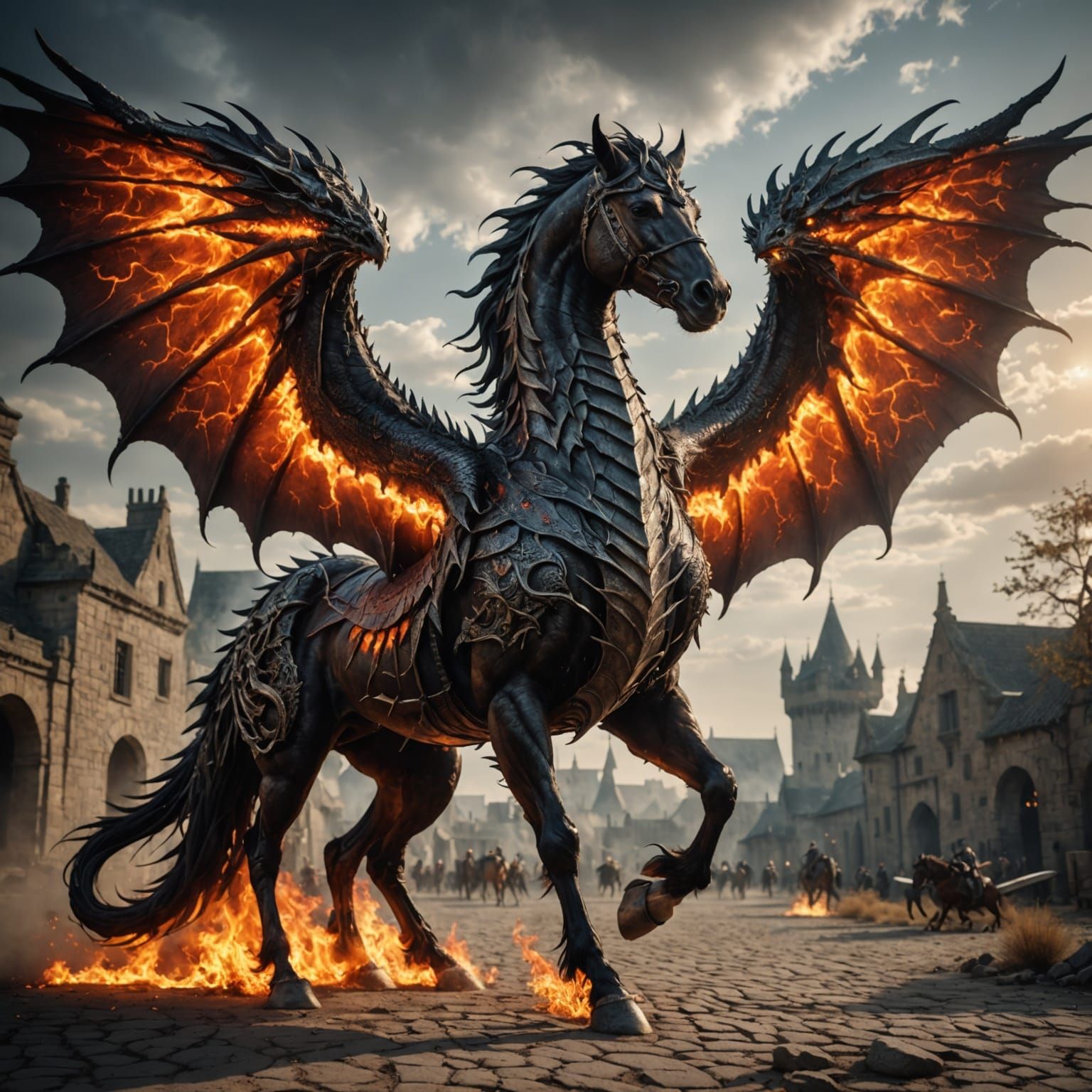 Majestic Winged Horse with Dragon Tail