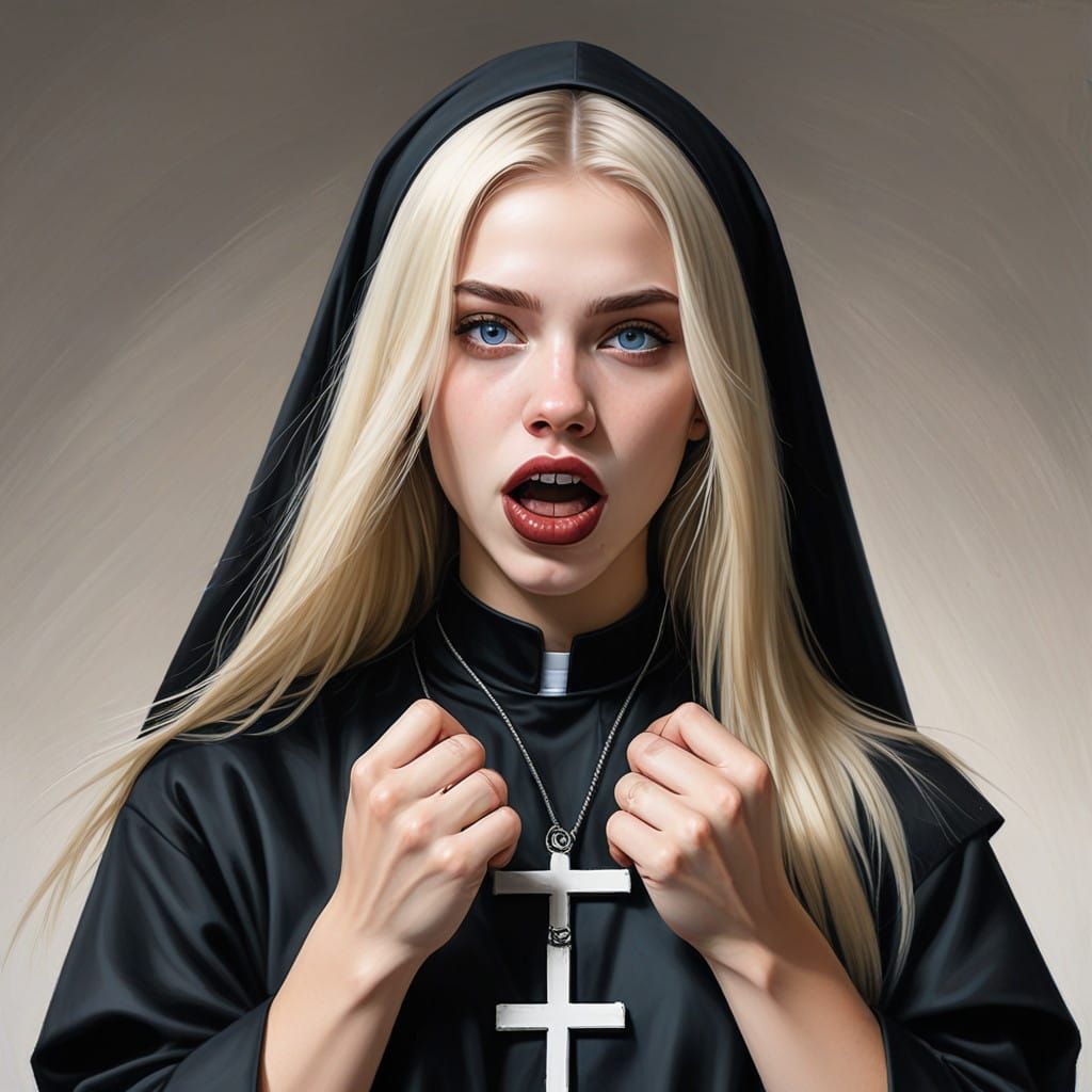 Surreal Pin-Up Nun Defies Conventions with a Fierce Glare