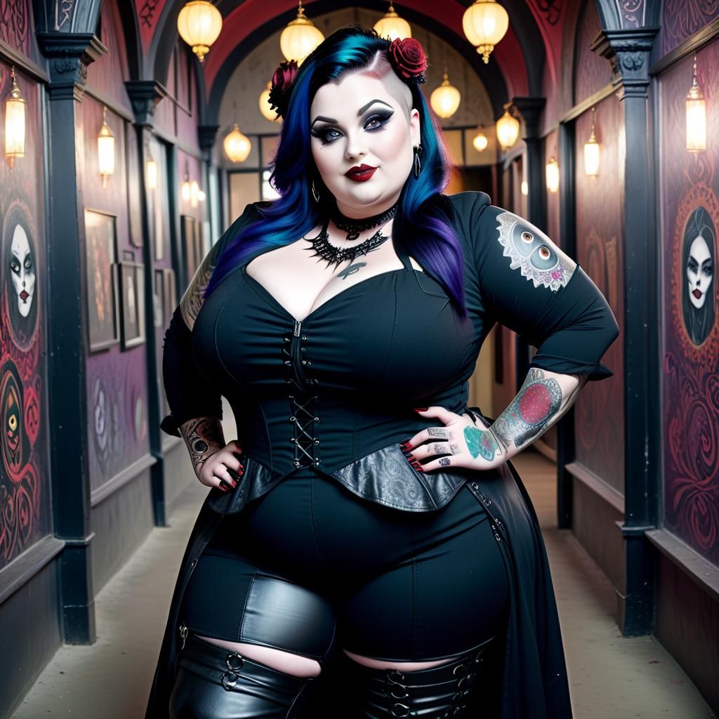 Two Curvy Goth Women with Elaborate Details