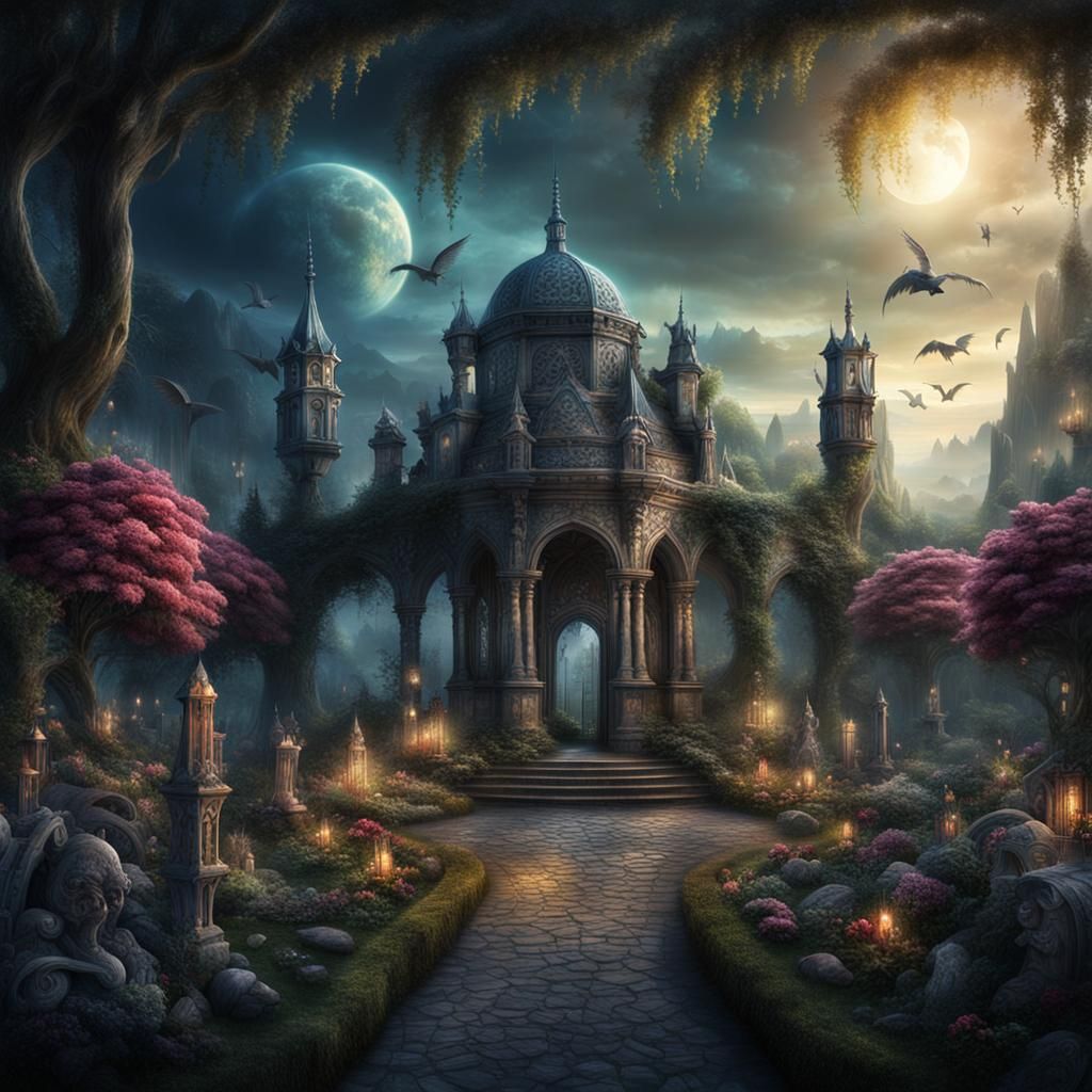 Demonic Illusion in a Dark Fantasy Garden