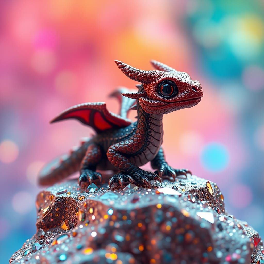 Miniature Dragon on Diamond Rock: Hyperrealistic Digital Art