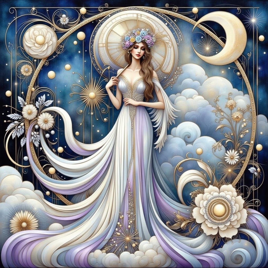 A beautiful goddess with flowers in her hair