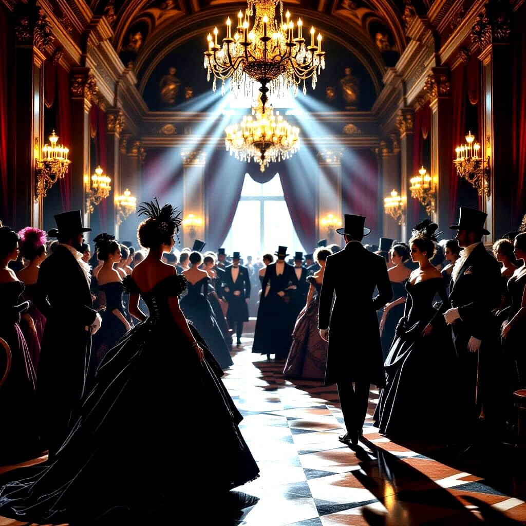 Historical Figures at Opulent Masquerade Ball