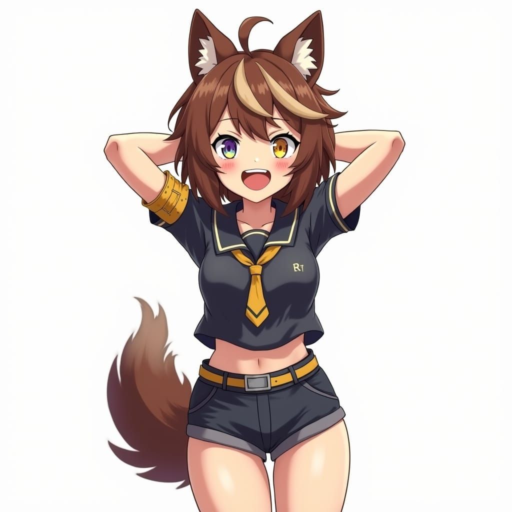 Confident Teenage Girl in Academy Uniform with Wolf Cut and ...