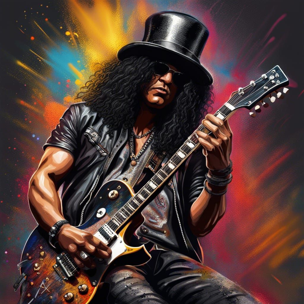 Slash Guitar Rock Concert in Splash Art Style