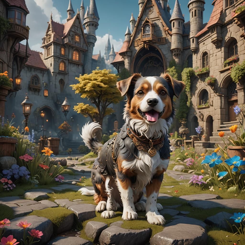 Cute Dog in Detailed Matte Painting